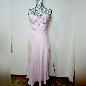VINTAGE! Lilac Spaghetti Strap Trumpet Midi Dress w Sweetheart Tie-Front Bust, M